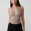 Peregrine modal rynkad halterneck-top – neutral