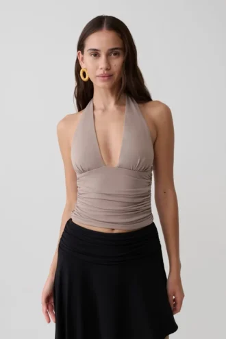 Peregrine modal rynkad halterneck-top – neutral