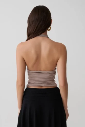 Peregrine modal rynkad halterneck-top – neutral