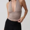 Peregrine modal rynkad halterneck-top – neutral
