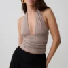 Peregrine modal rynkad halterneck-top – neutral