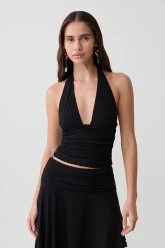 Peregrine Modal rynkad halterneck-top – Svart