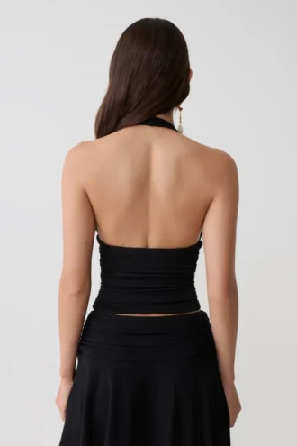 Peregrine Modal rynkad halterneck-top – Svart