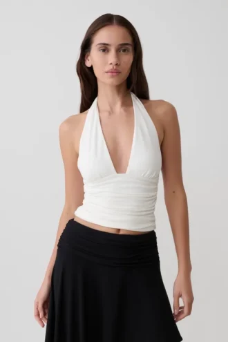 Peregrine Modal rynkad halterneck-top – Vit
