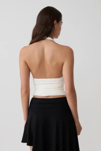 Peregrine Modal rynkad halterneck-top – Vit