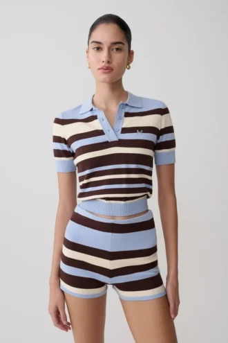 Philly Stripe Knit Button Up Top – Choklad/Blå
