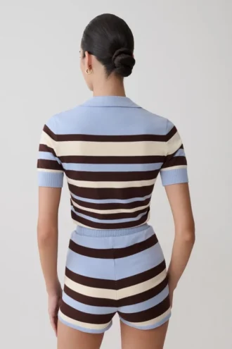 Philly Stripe Knit Button Up Top – Choklad/Blå