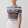 Philly Stripe Knit Button Up Top – Choklad/Blå Philly Stripe Knit Button Up Top – Choklad/Blå