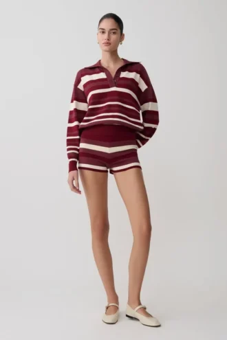 Philly Stripe Knit Shorts – vinröd/kräm