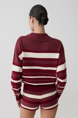 Philly Stripe långärmad stickad tröja – vinröd/kräm