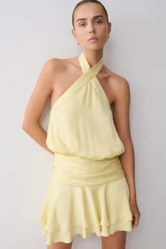 Poppy Satin Halter Mini Klänning – Lemon