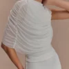 Pruedance Slinky draperad topp med meshöverdrag – Vit