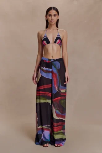 Rachel Chiffon Straight Leg Byxor – Multi Fluid Reverie Print