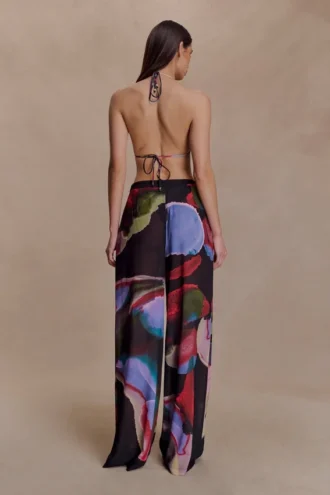Rachel Chiffon Straight Leg Byxor – Multi Fluid Reverie Print