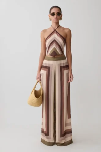 Rachel Chiffon Straight Leg Byxor – Multi Stripe