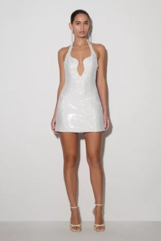 Raina Diamante halterneck-miniklänning – vit