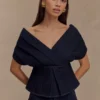 Rayne off-shoulder-Denim-top – indigoblå Rayne off-shoulder-Denim-top – indigoblå