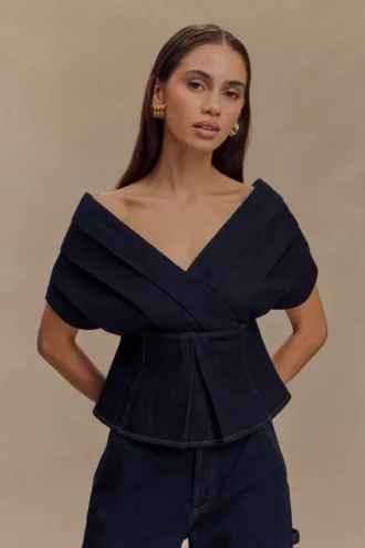 Rayne off-shoulder-Denim-top – indigoblå