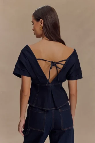 Rayne off-shoulder-Denim-top – indigoblå