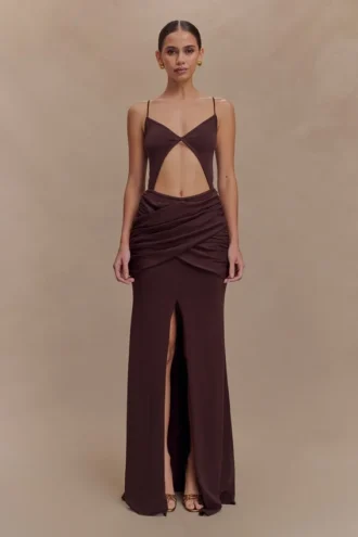 Reama Wrap Over Knit Maxi Klänning – Choklad
