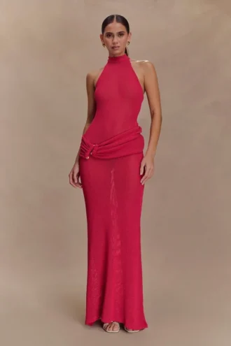 Reece Halter Knit Maxi Klänning – Dragonfruit