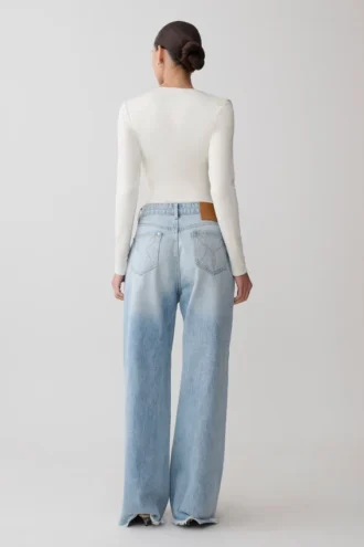 Ren Cowl långärmad slinky bodysuit – elfenben
