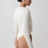 Ren Cowl långärmad slinky bodysuit – elfenben