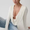 Ren Cowl långärmad slinky bodysuit – elfenben