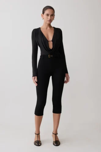 Ren Cowl långärmad slinky bodysuit – svart