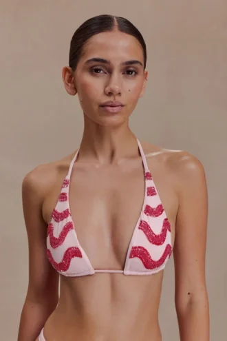 Robyn triangel-bikinitopp med pärlor – rosa
