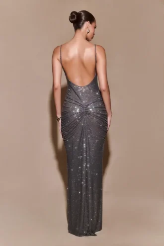Roisin Diamante maxiklänning – Gunmetal