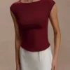 Romana kortärmad mesh-top – vinröd Romana kortärmad mesh-top – vinröd