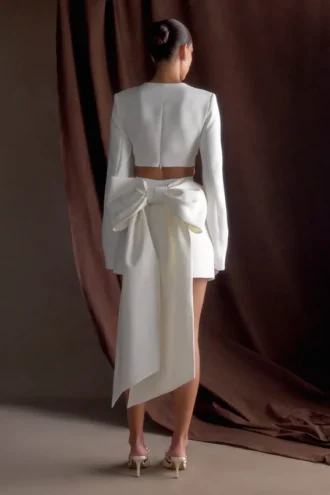 Rosanna Suiting Bow miniklänning – elfenben