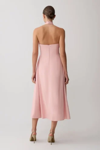 Rosie midiklänning i linne med halterneck – rosa