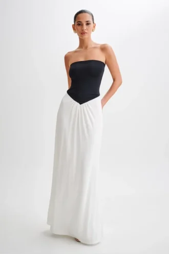 Ruby Strapless Slinky Maxi Klänning – Svart/Vit