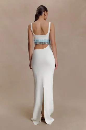Ruvic Knit Maxi Beaded Klänning – Vit