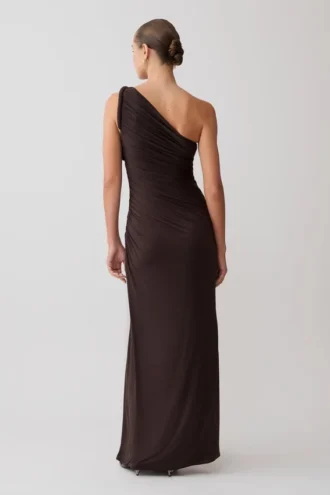 Ryn Twisted One Shoulder Maxi Klänning – Dark Chocolate