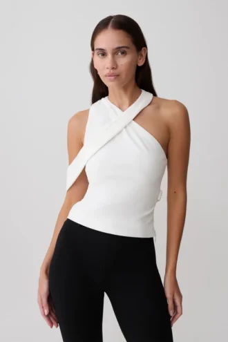 Sable Crossover Crepe Halter Top – Vit