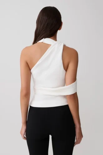 Sable Crossover Crepe Halter Top – Vit