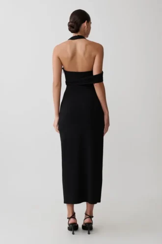 Sable Crossover Crepe Midi Klänning – Svart