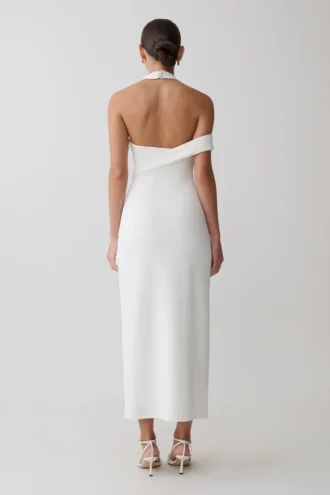 Sable Crossover Crepe Midi Klänning – Vit