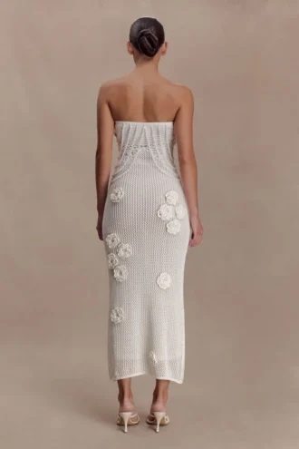 Samantha Crochet Midi-klänning med blommor – Elfenben