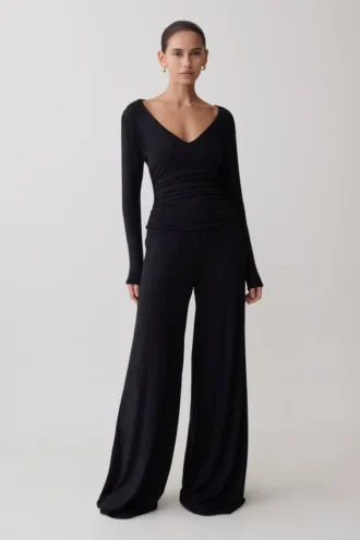 Sari långärmad modal-top – svart