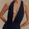Shauna Denim Halter Midi Klänning – Indigo Blue Shauna Denim Halter Midi Klänning – Indigo Blue
