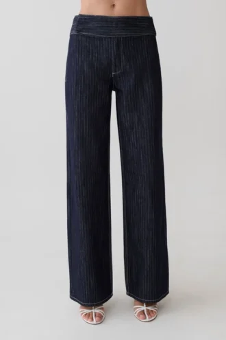 Sienna Flare Mid Rise Denim Jeans – Indigo Pinstripe