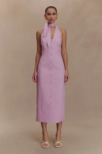 Simona halterneck-midiklänning – Blush Pink