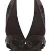 Siren halterneck-top i satin och strass – mörk choklad Siren halterneck-top i satin och strass – mörk choklad
