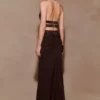 Siren halterneck-top i satin och strass – mörk choklad Siren halterneck-top i satin och strass – mörk choklad