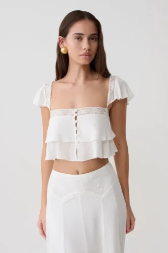 Skylar spetsig ärmlös crop top – vit