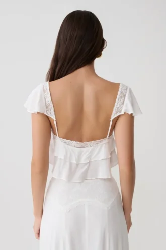 Skylar spetsig ärmlös crop top – vit